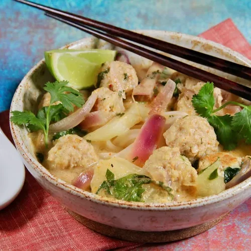 Thai Chicken Meatball Noodle Soup